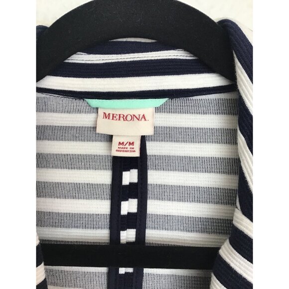 MERONA- WOMENS STRIPE WHITE/NAVY BLAZER ONE BUTTON CLOSURE SIZE MEDIUM - Picture 3 of 7